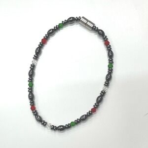 Magnetic Hematite Bead Bracelet Black Red Green Crystal Holiday Unisex Clasp